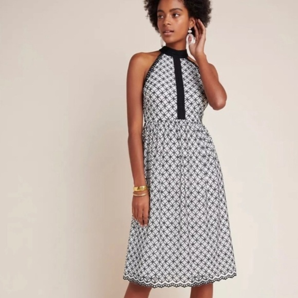 Anthropologie Eri + Ali NWT Black and White High Neck Ninetta Lace Dress - Picture 1 of 6